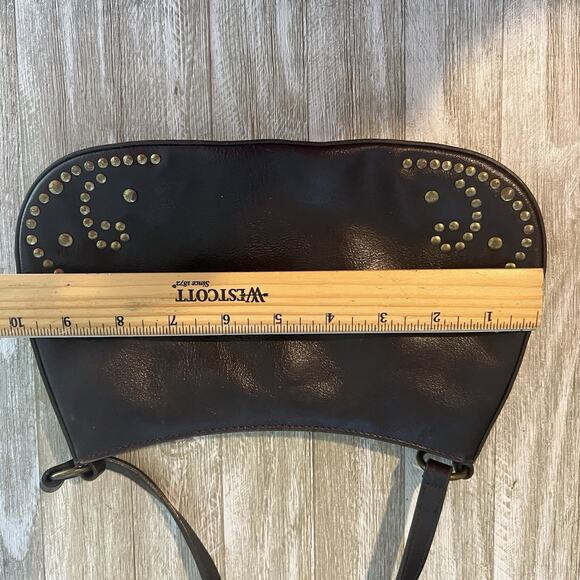 VTG Express Small Leather Hobo Baguette Purse Studded Brown Gold Y2K - Picture 11 of 13